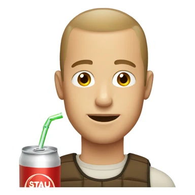 White guy with brown buzz cut drinking soda sticker