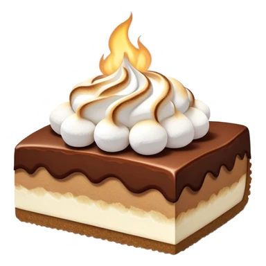 Chocolate cheesecake slice topped with toasted marshmallows and graham crackers sticker