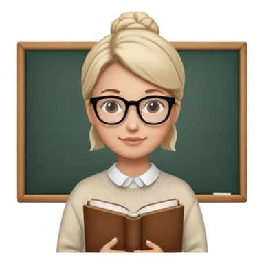 Teacher Look – tidy low bun, black-rim glasses, holding a book.












































 sticker