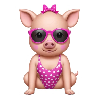 cute pig wearing cool star-shaped sunglasses and polka dot bathing suit on all fours  sticker