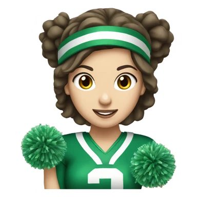 brunette  white girl cheerleader wearing green uniform holding green pompoms standing sticker