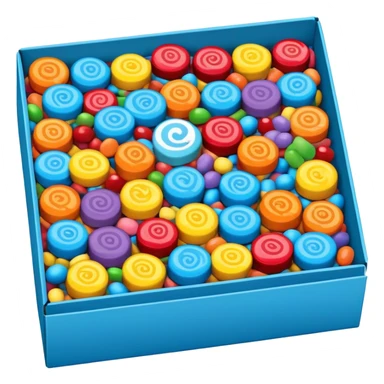 blue rectangular cardboard box with candies sticker