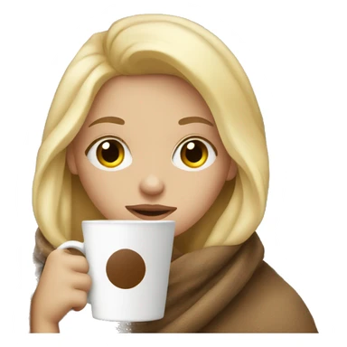 Blonde girl wrapped in blanket drinking coffee sticker