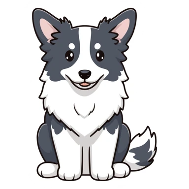 A pure white Border Collie dog sitting, with fluffy fur, alert pointed ears, and friendly expression sticker