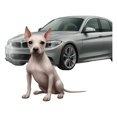 American Hairless Terrier with bmw sticker