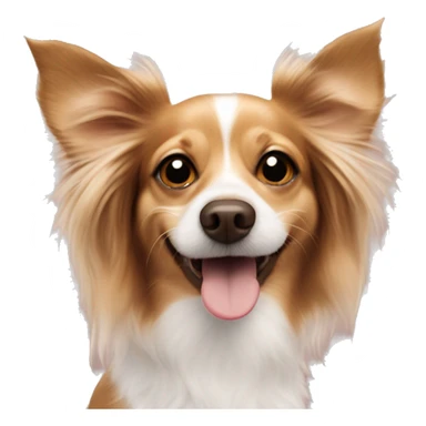A dog that is a dachshund and long haired chihuahua mix winking and blowing a kiss with a little heart sticker