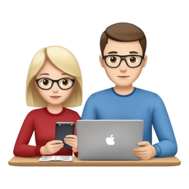 casually dressed stylish  looking husband and wife avatars reviewing their finances together  sticker
