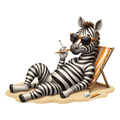 Zebra smoking a cigarette wearing sunglasses laying on the beach sticker
