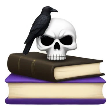 Skull with a bow on the top of the head on top of books with a black raven sticker