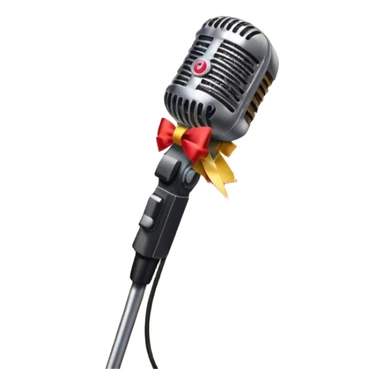 Create a vibrant and dynamic emoji that represents pop vocal performance without people. The design should feature a close-up of a classic stage microphone (retro-style) with a lanyard, set against a stage background. Add concert lighting, a celebratory salute of confetti or fireworks in the background, and musical notes forming a ribbon, symbolizing the performance and creativity of pop vocals. Include subtle elements like a formal stage costume to emphasize the professional aspect. Use bright, bold colors like gold, red, and neon to reflect the energetic and glamorous nature of pop vocal performance. The background should be transparent. sticker