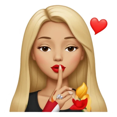 Mujer color de piel moreno claro, con cabello rubio largo, lacio y suelto, ojos negros, un ojo cerrado, mandando un beso de lado  sticker