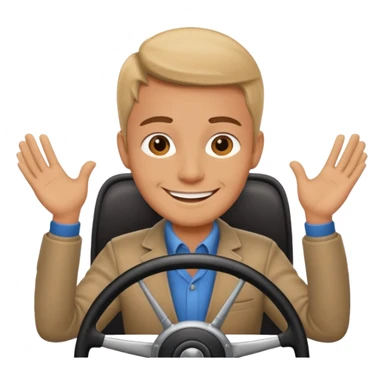 driver with simple face at steering wheel, smiling sticker