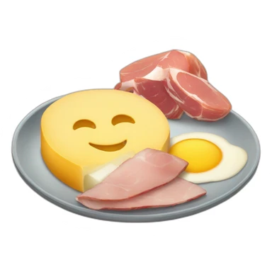 A big Melting raclette cheese in a plate with a little piece of ham and 4 potatoes  sticker
