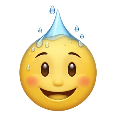 An animation of an emoji showing happy face when water is poured on it sticker