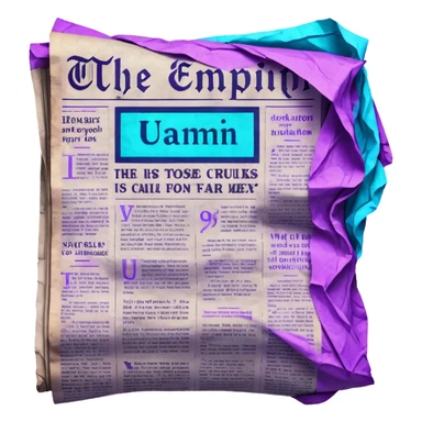 newspaper with headlines and neon glow effect, blue neon glow on top left, purple neon glow on bottom right sticker