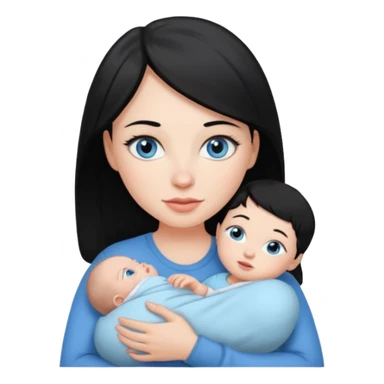 mom holding newborn baby girl with blue eyes white skin and black hair and white skin newborn girl bab white skin black hair sticker