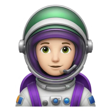 An astronaut wearing a cowboy's hat on his helmet, green and purple accents for the space suit sticker