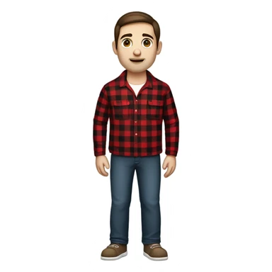 Man with straight brown hair and brown eyes wearing red and black buffalo plaid pjs. White skin. Full body. sticker
