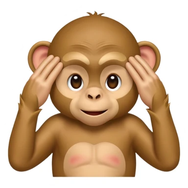 cute little monkey, both hands completely covering his eyes, fingers spread so no eyes are visible, emoji style sticker