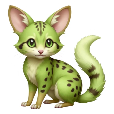 Light-neon-green, soft realistic romantic vintage antique divine beautiful elegant pretty precious cute young youthful  Fakémon-Pokémon-opossum-feline-mouse-serval-caracal-chinchilla-Minccino-Cinccino-Meowstic-rodent-hybrid-creature (full body) sticker