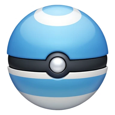blue pokeball emoji, top half is a more saturated blue, bottom half is white, black stripe, with a white sheen, with a pearlescent finish, with a haze effect sticker