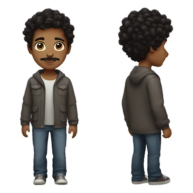 Wavy black hair boy, with brown eyes, little bit of mustache, and a little bit of goatee sticker