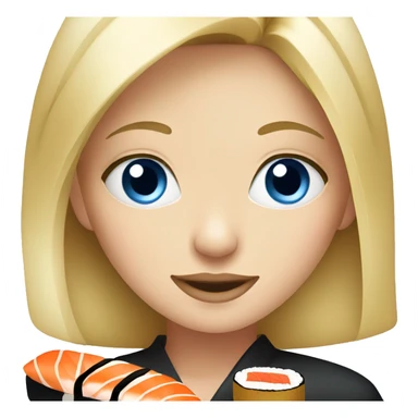 Blonde girl with blue eyes eating sushi sticker