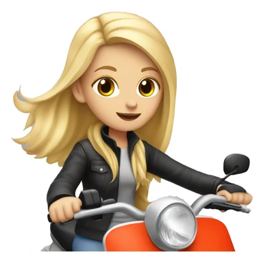 Blonde girl riding moped with grey cat sticker