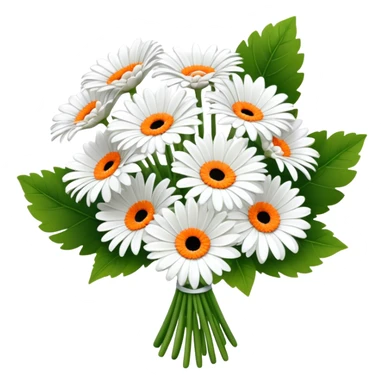 bouquet White Gerbera Daisy, luxuriant, leaf, bud, orange style sticker