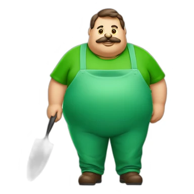 Fat man Portuguese clothes red and green with burger in one hand the other a trowel sticker