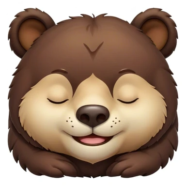 Meme-Worthy Cute Sleeping Bear Portrait Emoji, Head resting peacefully with a contented smile, showcasing a massive, robust build and a luxuriously soft dark brown fur, eyes shut in a serene, restful nap, Simplified yet hilariously adorable features, highly detailed, glowing with a soft, drowsy light, high shine, relaxed and utterly lovable, stylized with an air of playful laziness, bright and heartwarming, soft glowing outline, capturing the essence of a comically sleepy bear, so meme-worthy it feels like it could instantly become the next viral sensation of adorable slumber! sticker