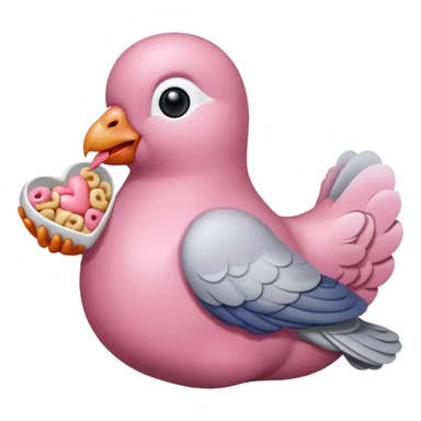 An pink pigeon eating heart shaped cereal  sticker