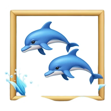 cute photo frame with blue dolphins swimming in sea water, emoji style sticker