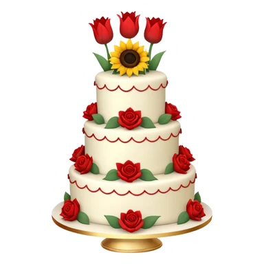 A large three teir cake with first mayer decorated with roses, second with Sunflowers and third with Tulips and Happy Birthday Dear written on top. sticker