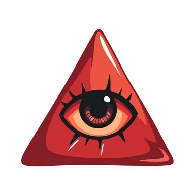 A blood-red triangle with a glowing eye inside, symbol of FOE sticker
