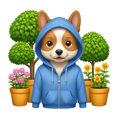 dog in a hoodie, garden background sticker