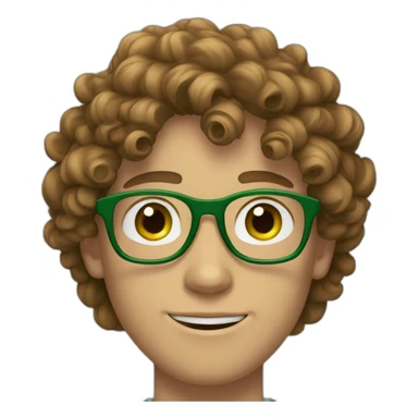 white 19 year old guy with green eyes and curly brown hair and circular green glasses sticker
