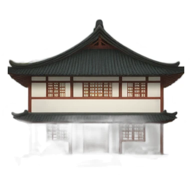 the front facade is a simple Chinese-style house with a thatched roof sticker