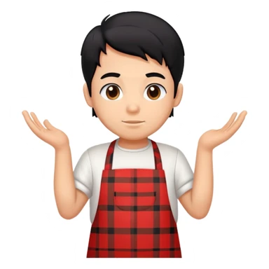 big boy with black hair all up, wearing a white and red plaid apron sticker