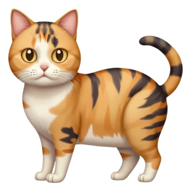 full body calico tabby cat with skinny head and fat body with an anxious face sticker