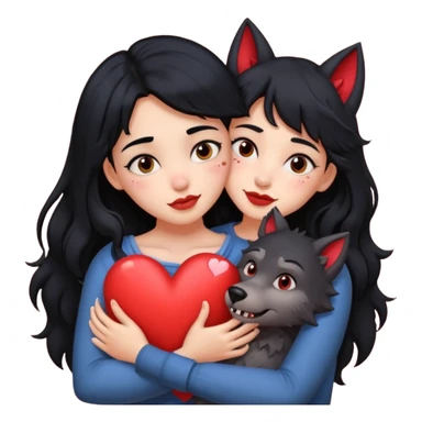 Black hair girl hugging a werewolf with hearts above them sticker