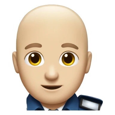 A WHITE Police man bald with blue uniform with Big ANGEL WINGS sticker