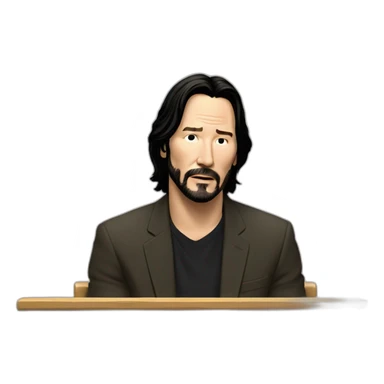 front bench with keanu reeves sitting at left corner looking at the ground sadly sticker