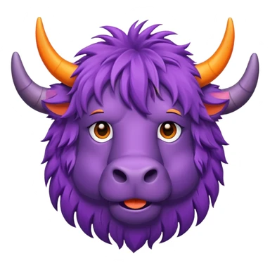 a purple yak Head with pieces of orange paper hanging in his head sticker