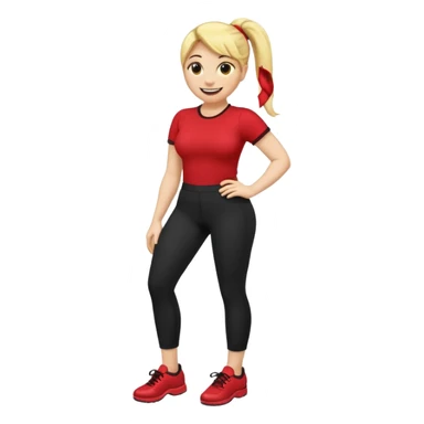 A smiley yellow emoji (like 😊) with a ponytail, red shirt, big breasts, black pants, ass and red shoes sticker