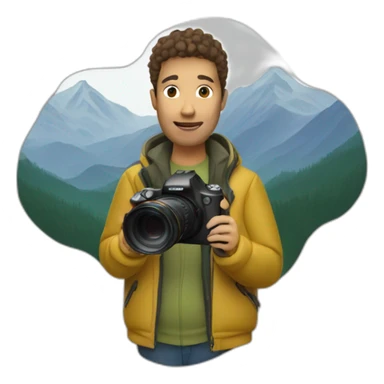 Person in oliv jacket with camera on mountain sticker