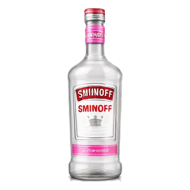 Realistic clear smirnoff bottle with pink lid and label. sticker