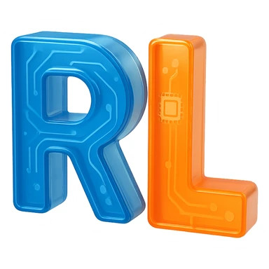 Add a tech-inspired icon such as a circuit, microchip, or digital element to the modern 'RL' logo. Keep the design minimalistic and professional with clean lines and a subtle metallic or gradient finish. Maintain the transparent background. sticker