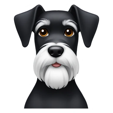 A black Schnauzer with a white beard, eyebrows and breast sticker