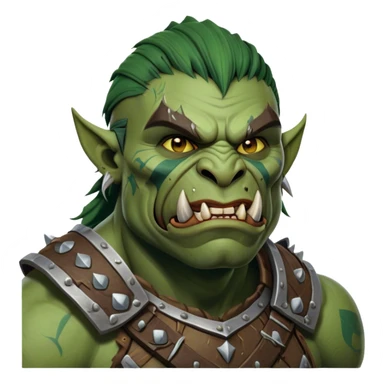 Cinematic Realistic WoW Orc Warrior Portrait, head tilted dramatically with an exaggeratedly amused expression, blending raw, primal might with a touch of unexpected humor. His battle-scarred green skin, robust muscles, and intricately detailed tribal armor in deep, earthy tones are rendered with lifelike texture and dynamic lighting, high shine, dramatic yet whimsical, capturing an orc warrior whose epic strength is matched by a playful, irreverent charm. sticker